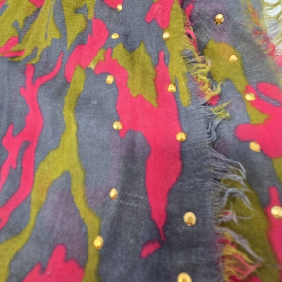 BETSEYVILLE BETSEY JOHNSON Y2K LIGHTWEIGHT INFINITY SCARF GREY FUSCHIA WOMEN OS - Picture 7 of 10